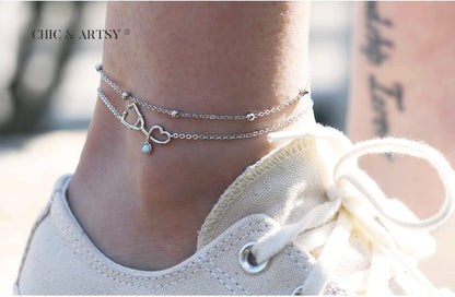 925 Sterling Silver Created Opal Stethoscope Layered Anklet