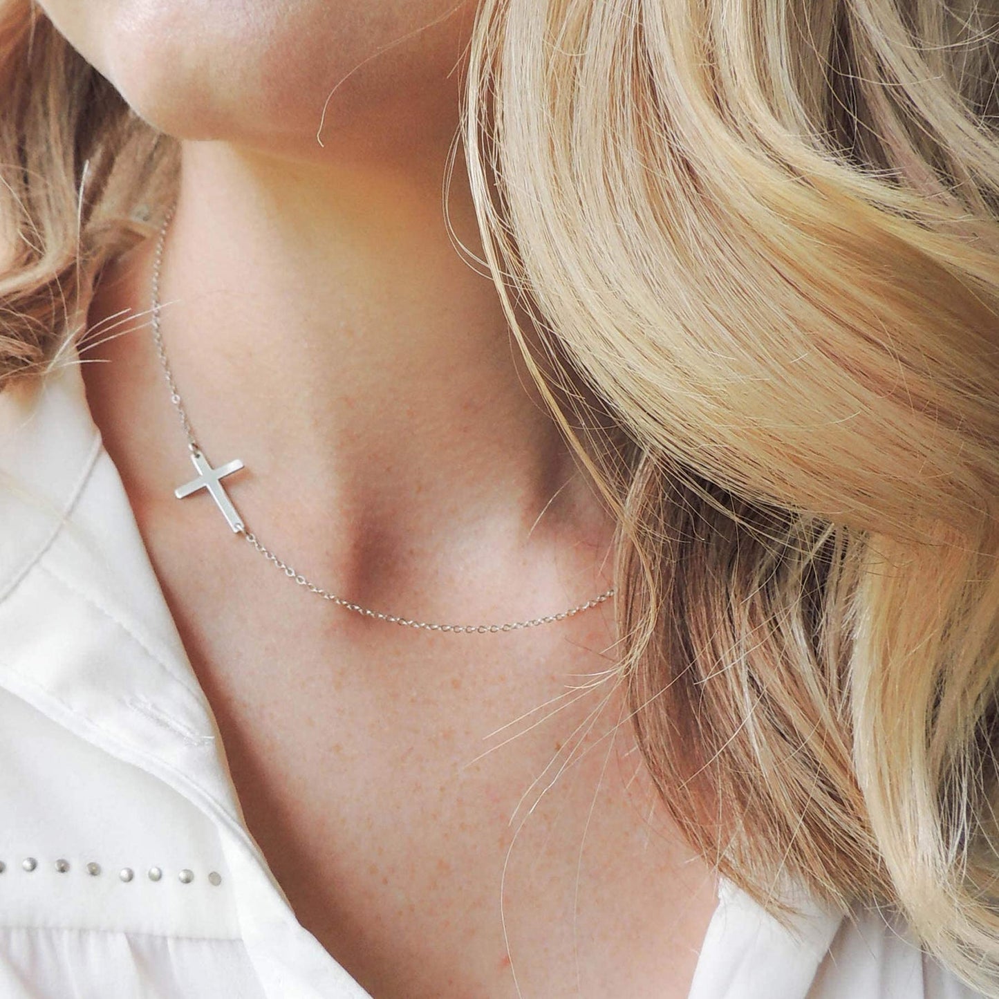 925 Sterling Silver Sideways Cross Necklace