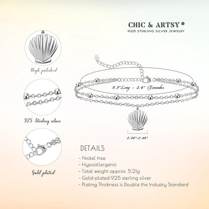 925 Sterling Silver Scallop Shell Ankle Bracelet