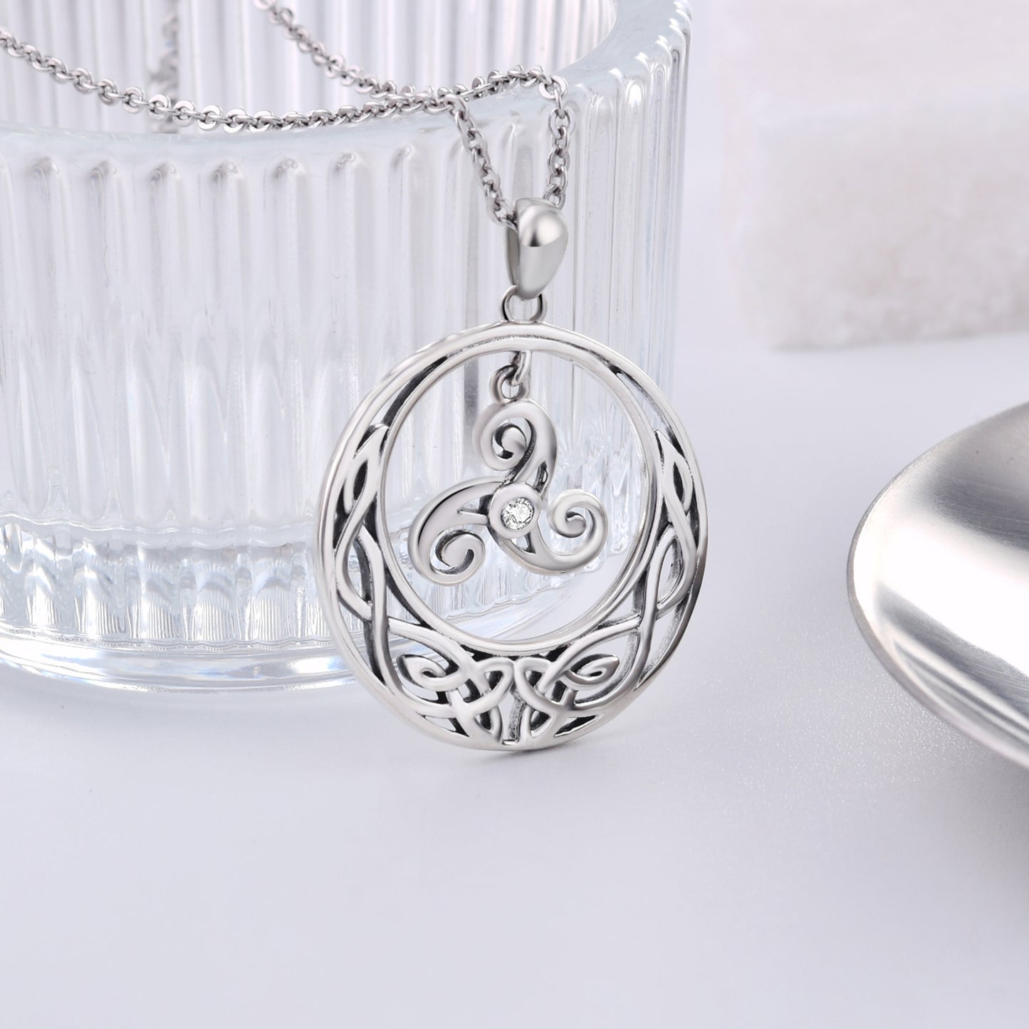 925 Sterling Silver Oxidized Celtic Knot Triskele Necklace Irish Celtic Knot Necklace