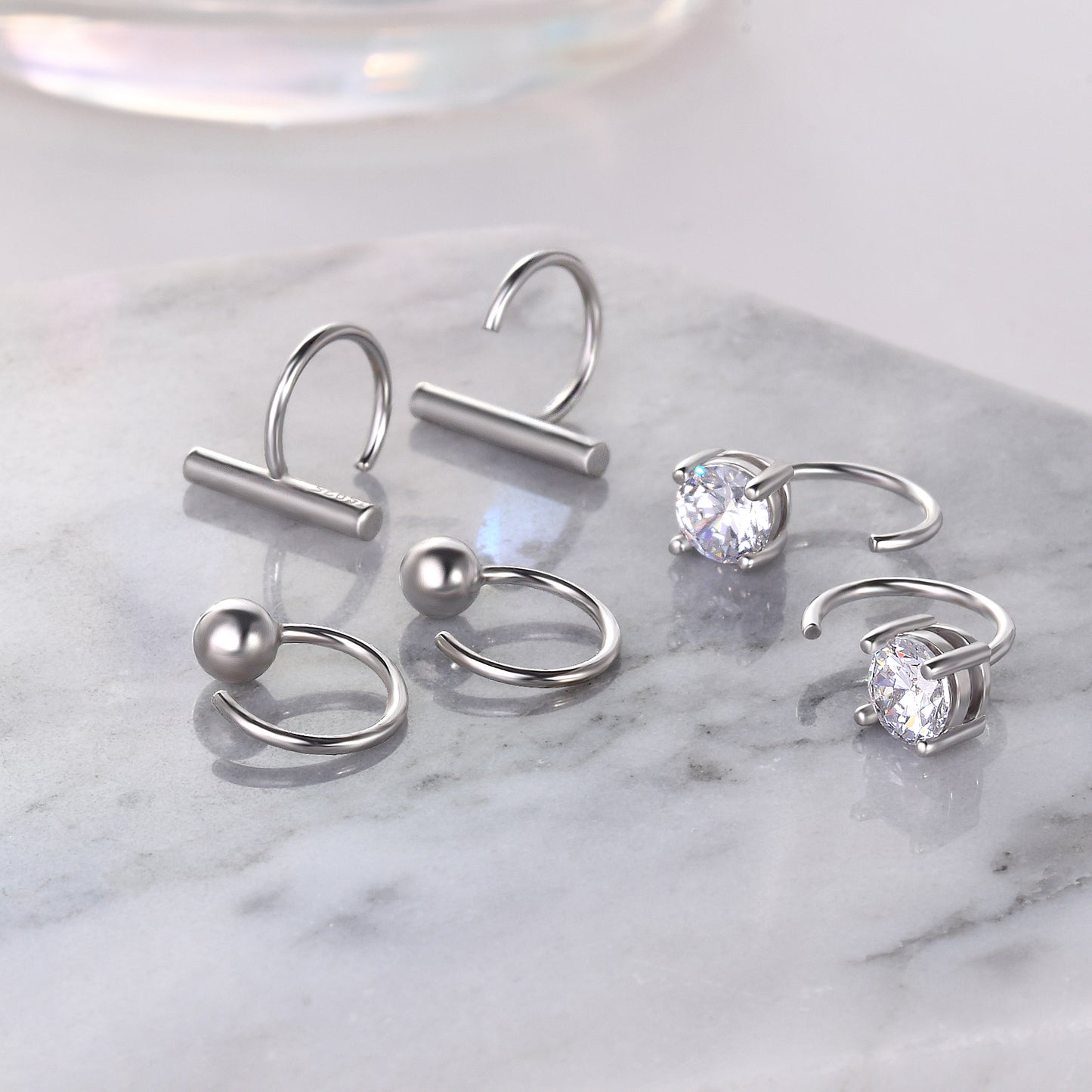 925 Sterling Silver Small Huggie Hoop Earrings Set - 3pairs