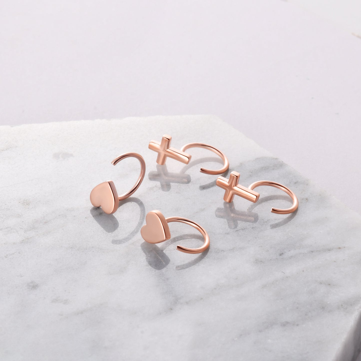 925 Sterling Silver Huggie Hoop Earrings Set - 2 pairs