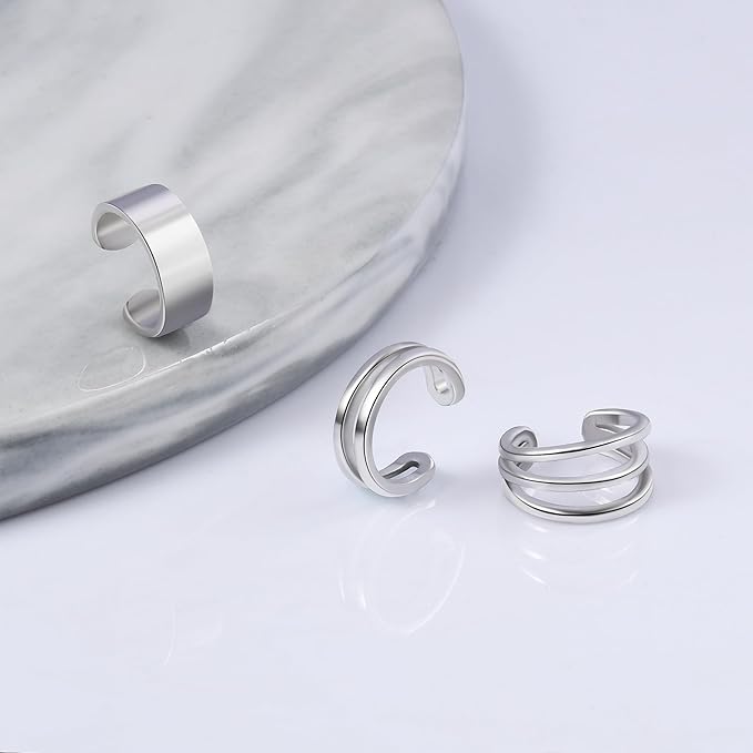 925 Sterling Silver Minimalist Non-Piercing Ear Cuff Earring Set