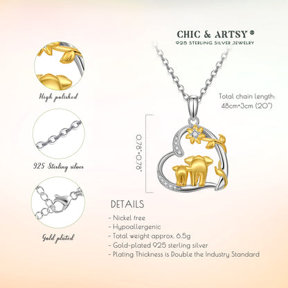 Gold Plated 925 Sterling Silver Lucky Mom Elephant Necklace