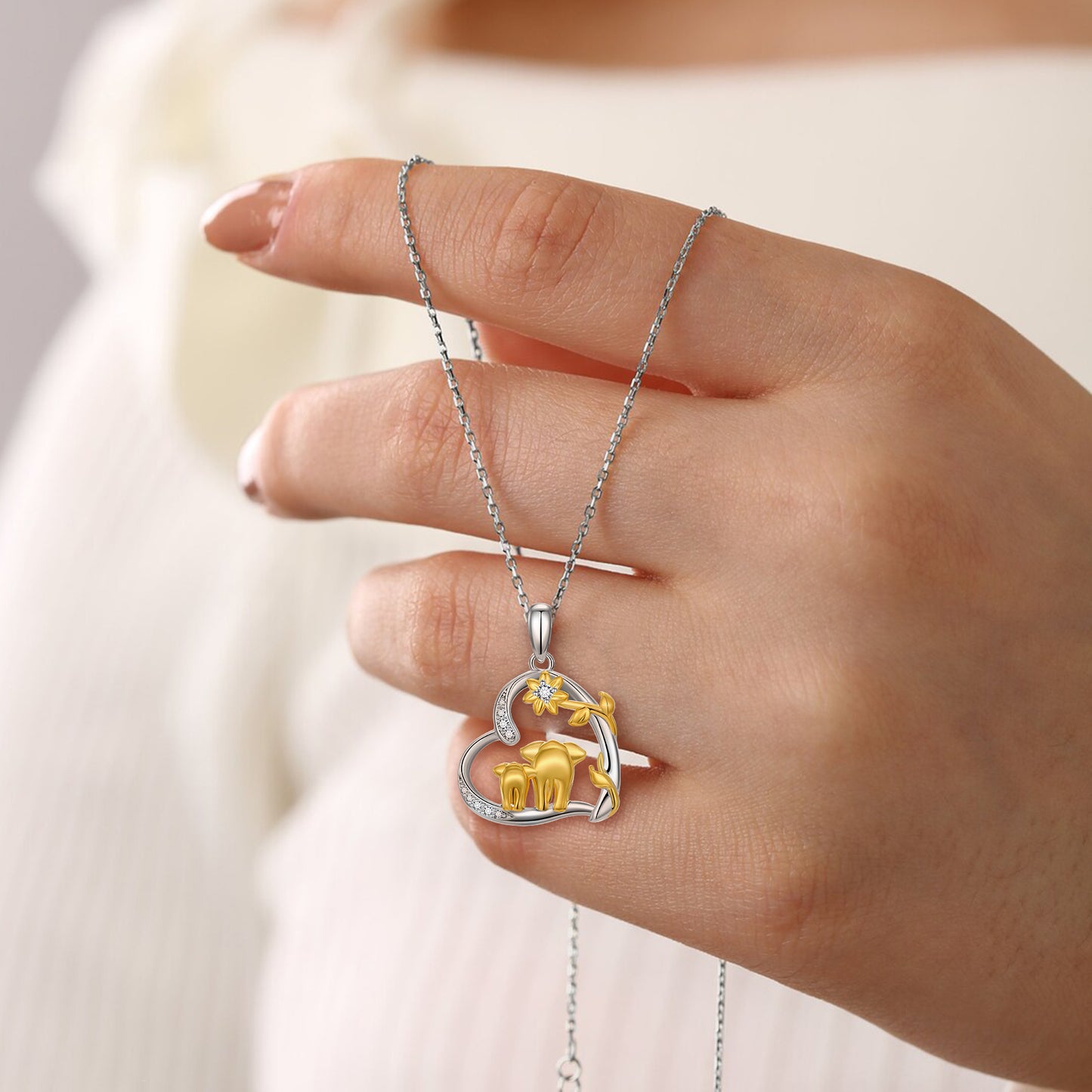 Gold Plated 925 Sterling Silver Lucky Mom Elephant Necklace