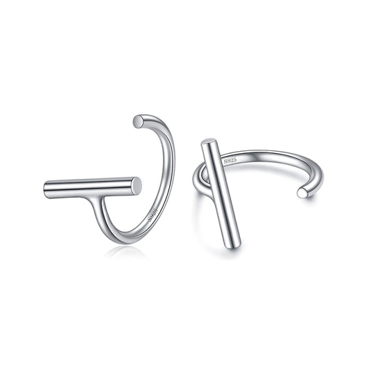 925 Sterling Silver Small Bar Huggie Hoop Earrings