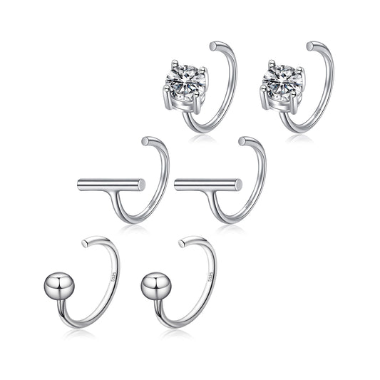 925 Sterling Silver Small Huggie Hoop Earrings Set - 3pairs