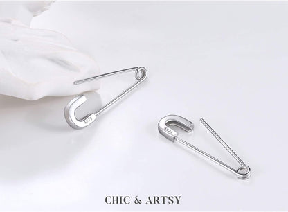 925 Sterling Silver Safety Pin Earrings for Women