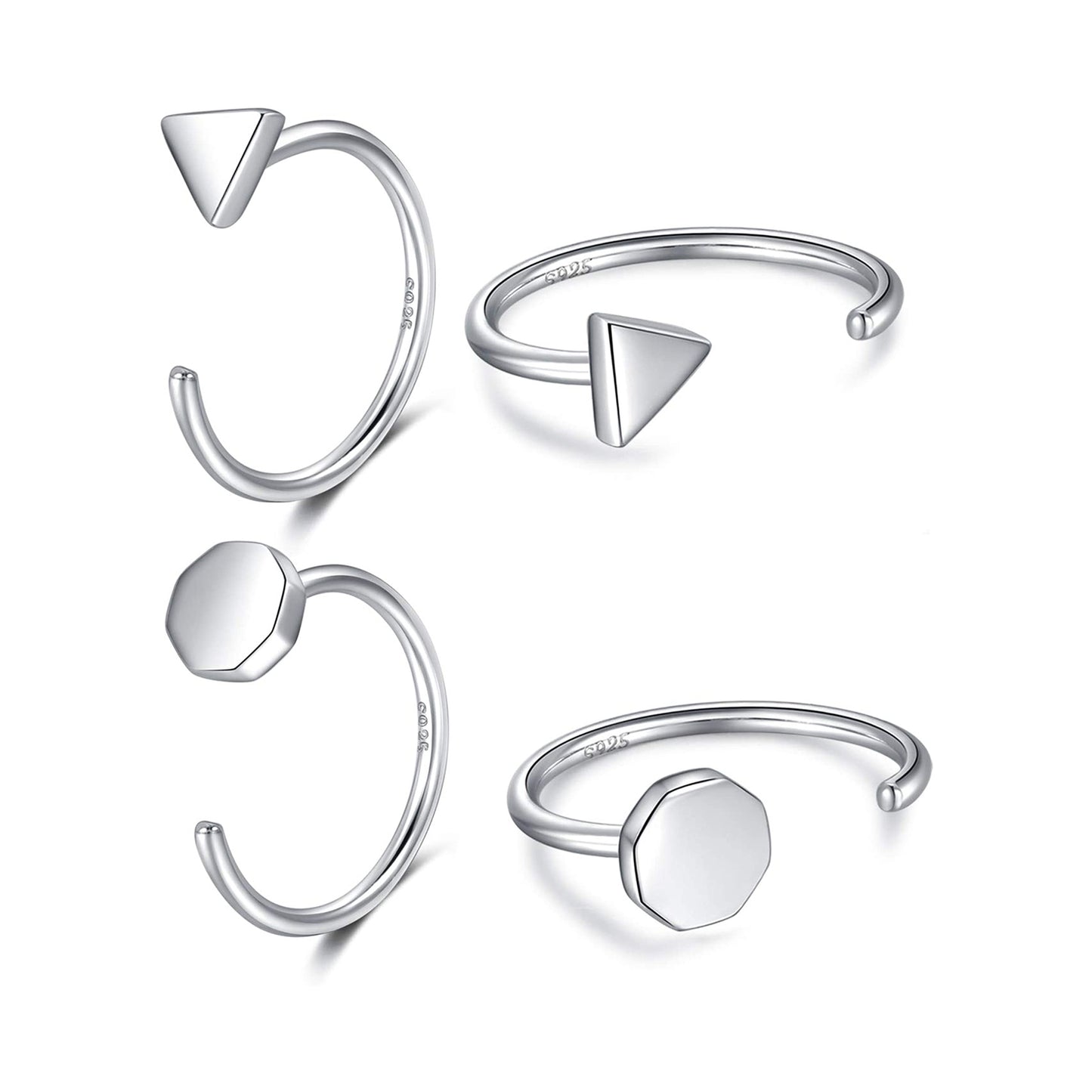 925 Sterling Silver Huggie Hoop Earrings Set - 2 pairs