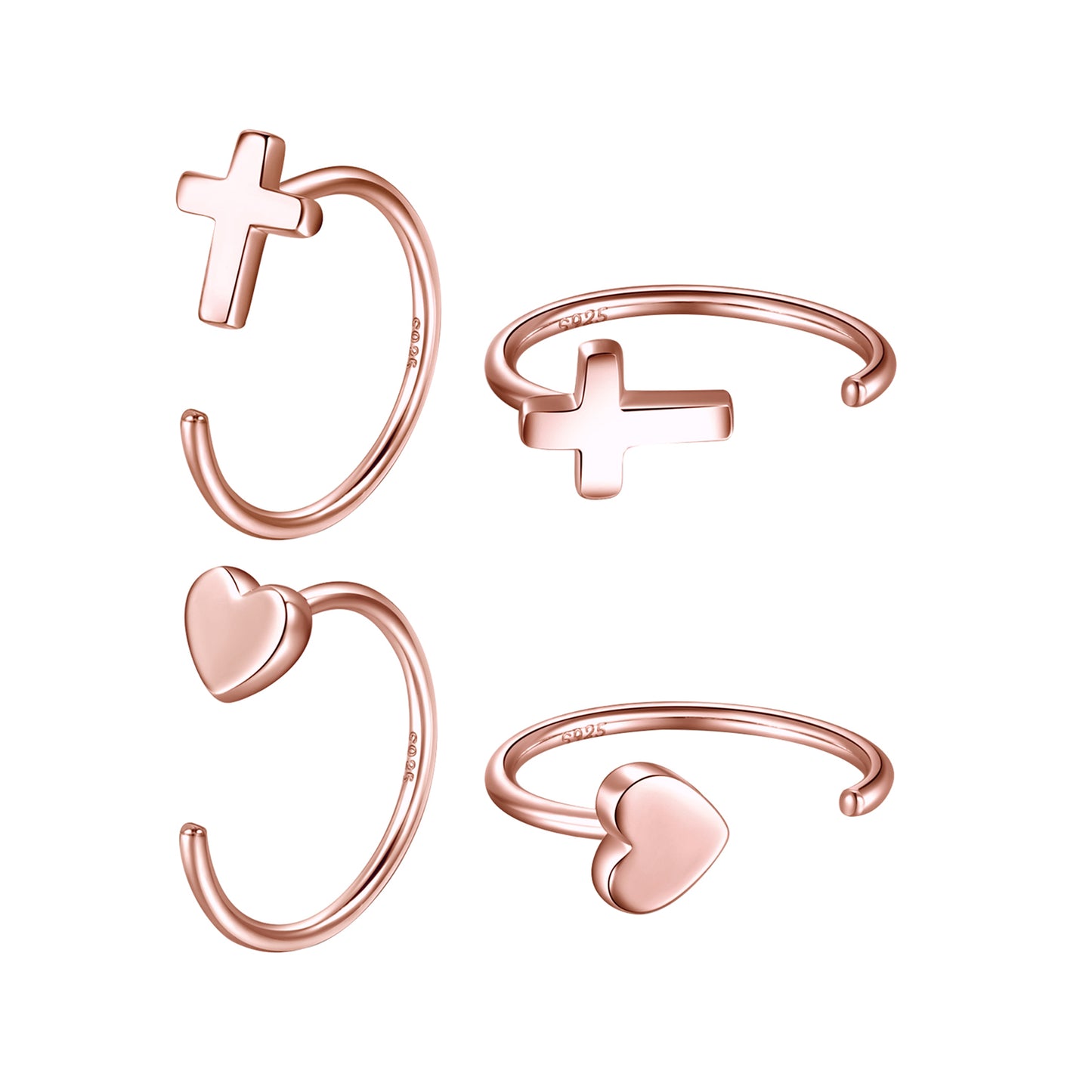 925 Sterling Silver Huggie Hoop Earrings Set - 2 pairs