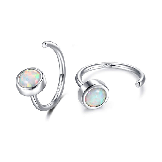 925 Sterling Silver Created Gemstone Huggie Hoops Earrings