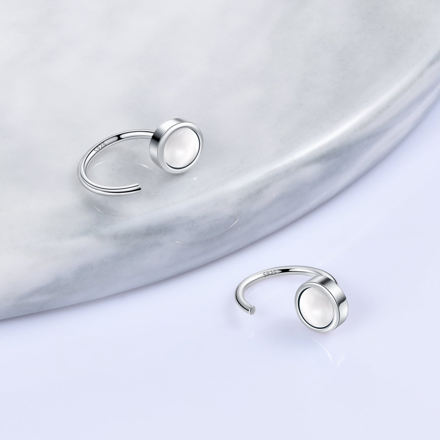 925 Sterling Silver Created Moonstone Huggie Hoops Earrings