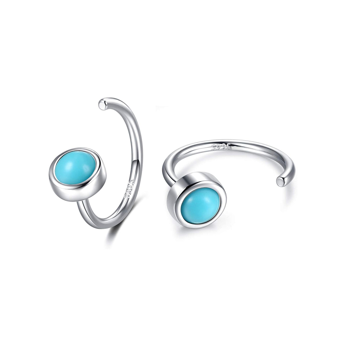 925 Sterling Silver Created Gemstone Huggie Hoop  Earrings