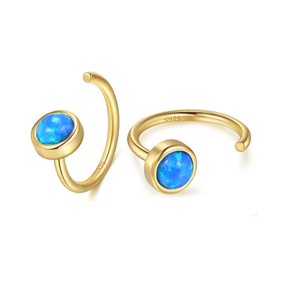 925 Sterling Silver Created Blue Opal Huggie Hoops Earrings