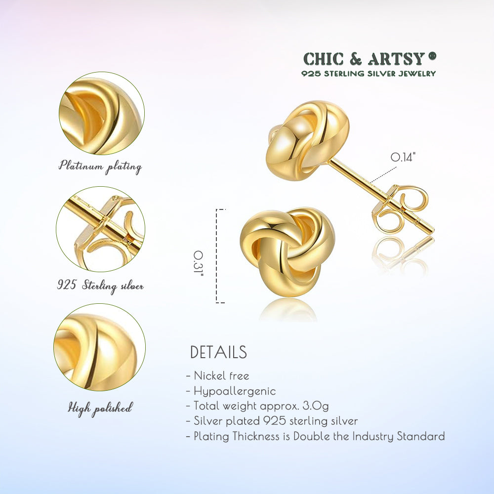 925 Sterling Silver Love Knot Stud Earrings