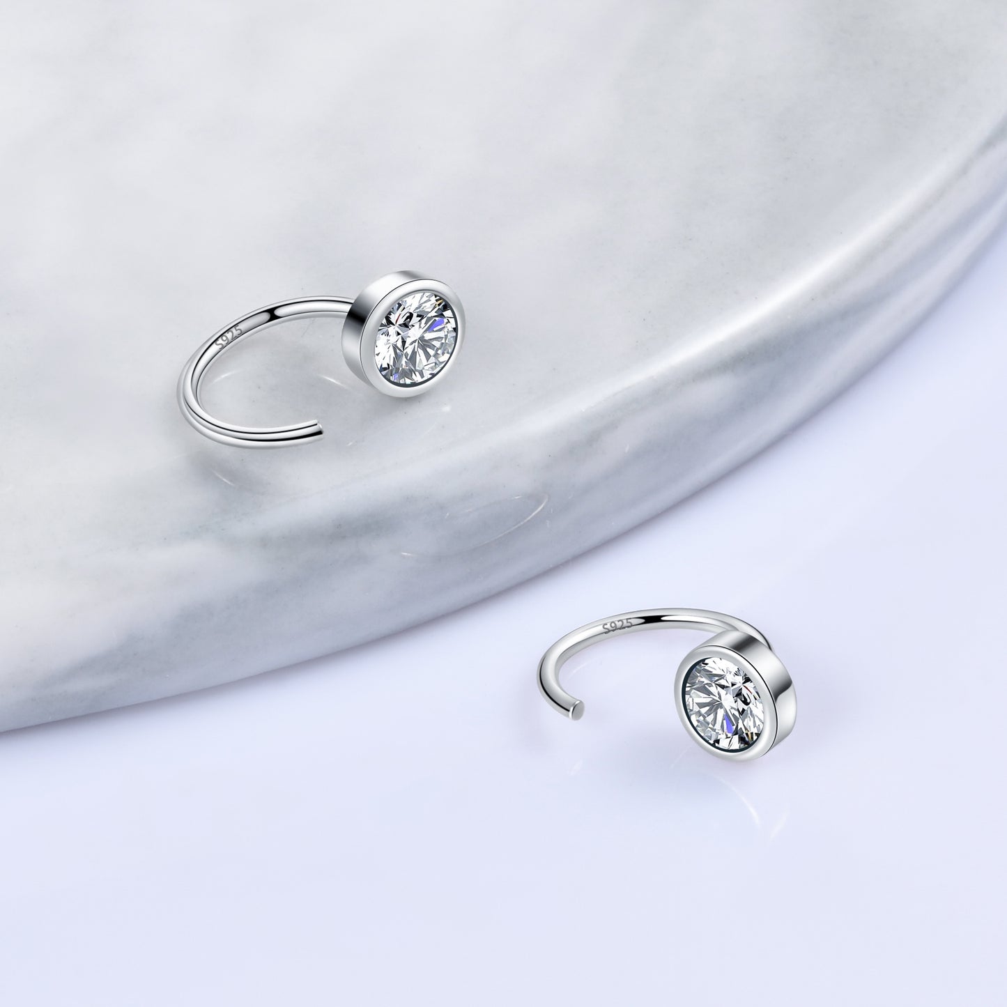 925 Sterling Silver CZ Huggie Hoops Earrings