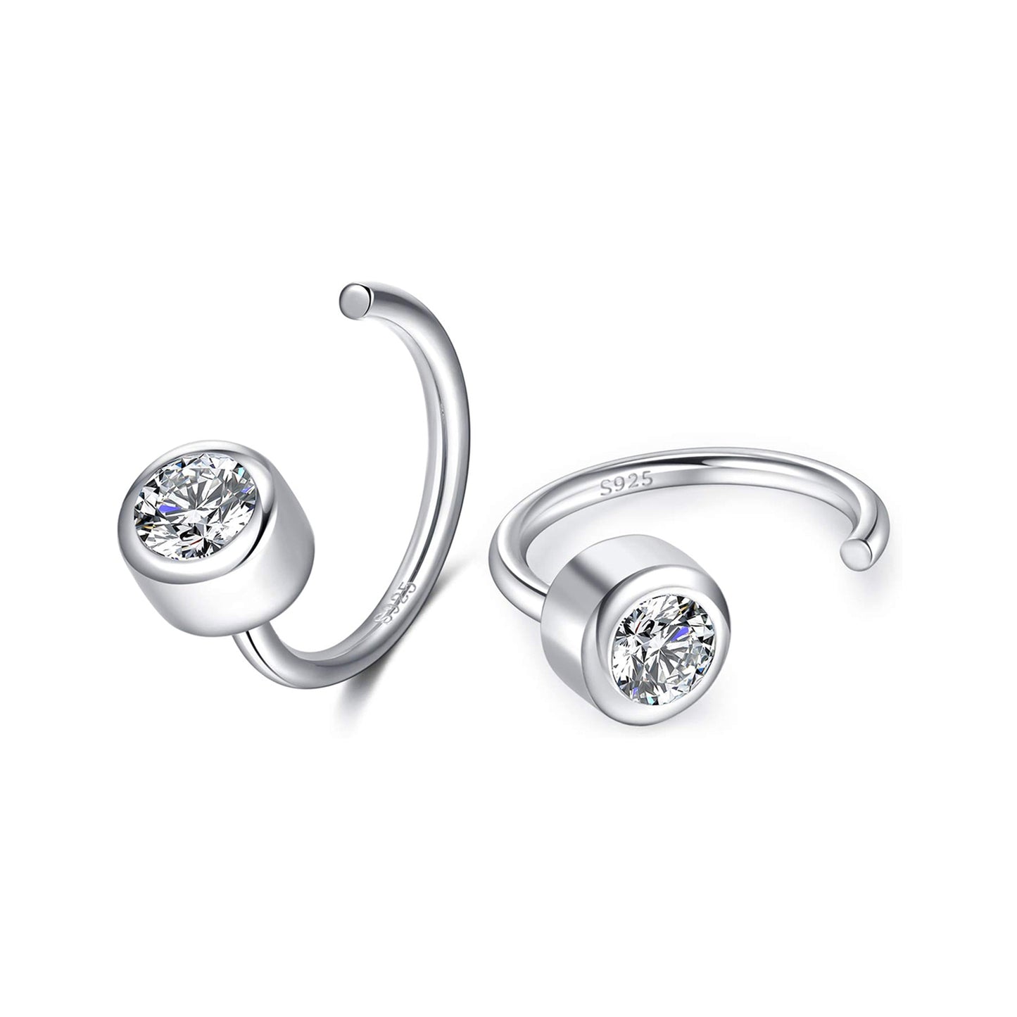 925 Sterling Silver CZ Huggie Hoops Earrings