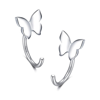 925 Sterling Silver Butterfly Ear Huggie Hoop Earrings