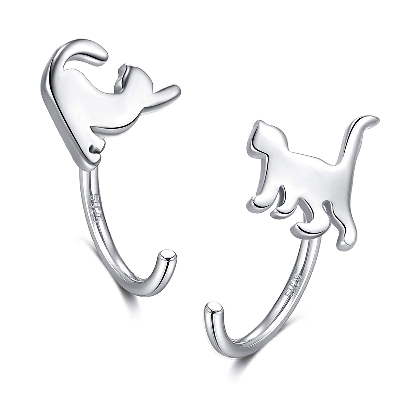 925 Sterling Silver Cat Huggie Hoops Earrings