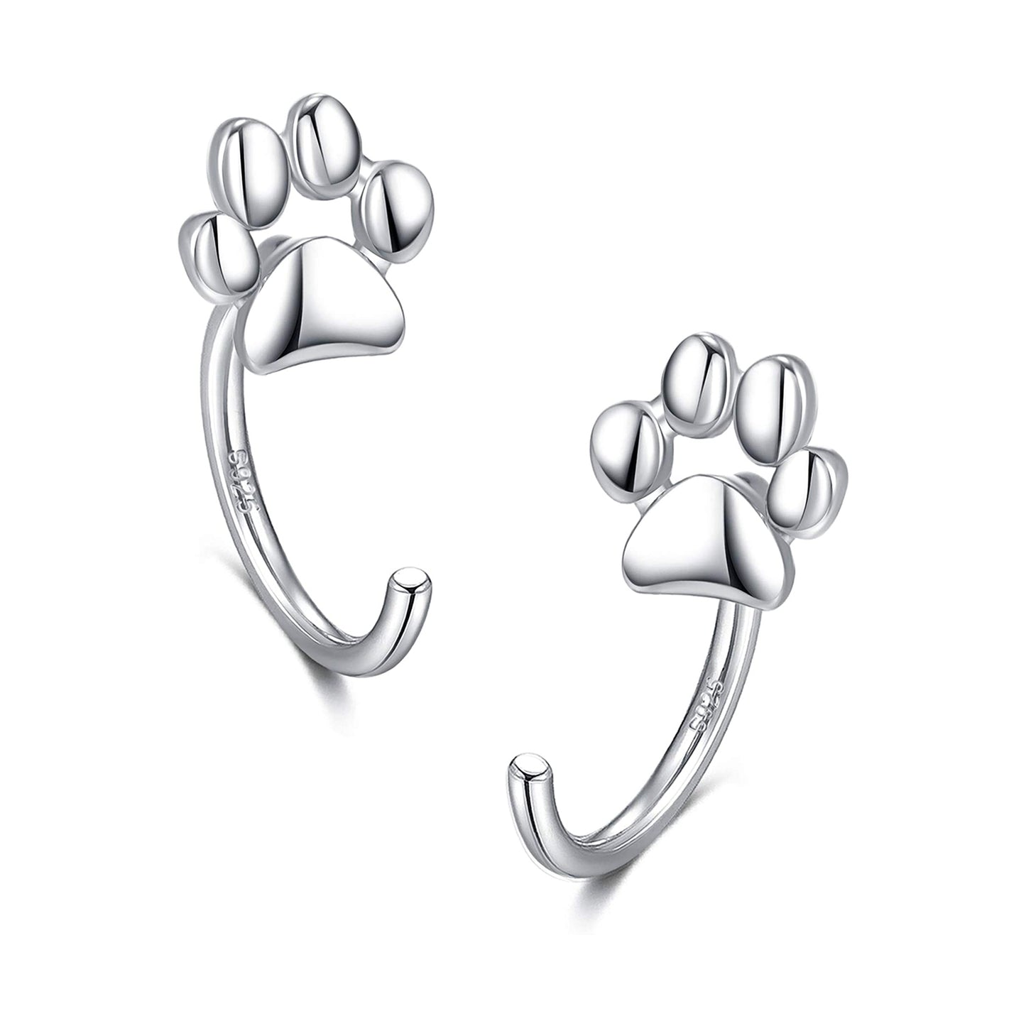 925 Sterling Silver Paw Huggie Hoops Earrings