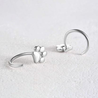 925 Sterling Silver Paw Huggie Hoops Earrings