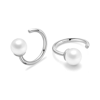 925 Sterling Silver Pearl Huggie Hoops Earrings