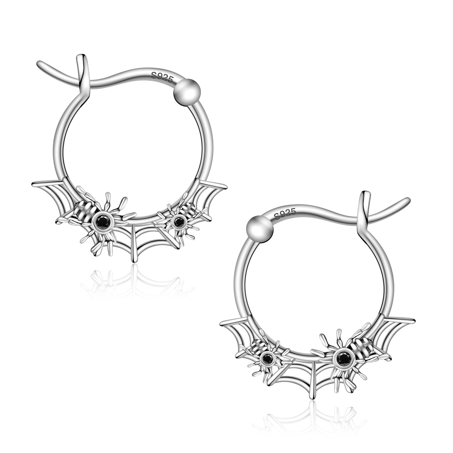 925 Sterling Silver Spider Hoop Earrings