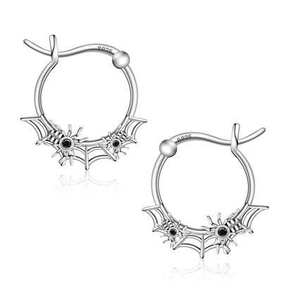 925 Sterling Silver Spider Hoop Earrings