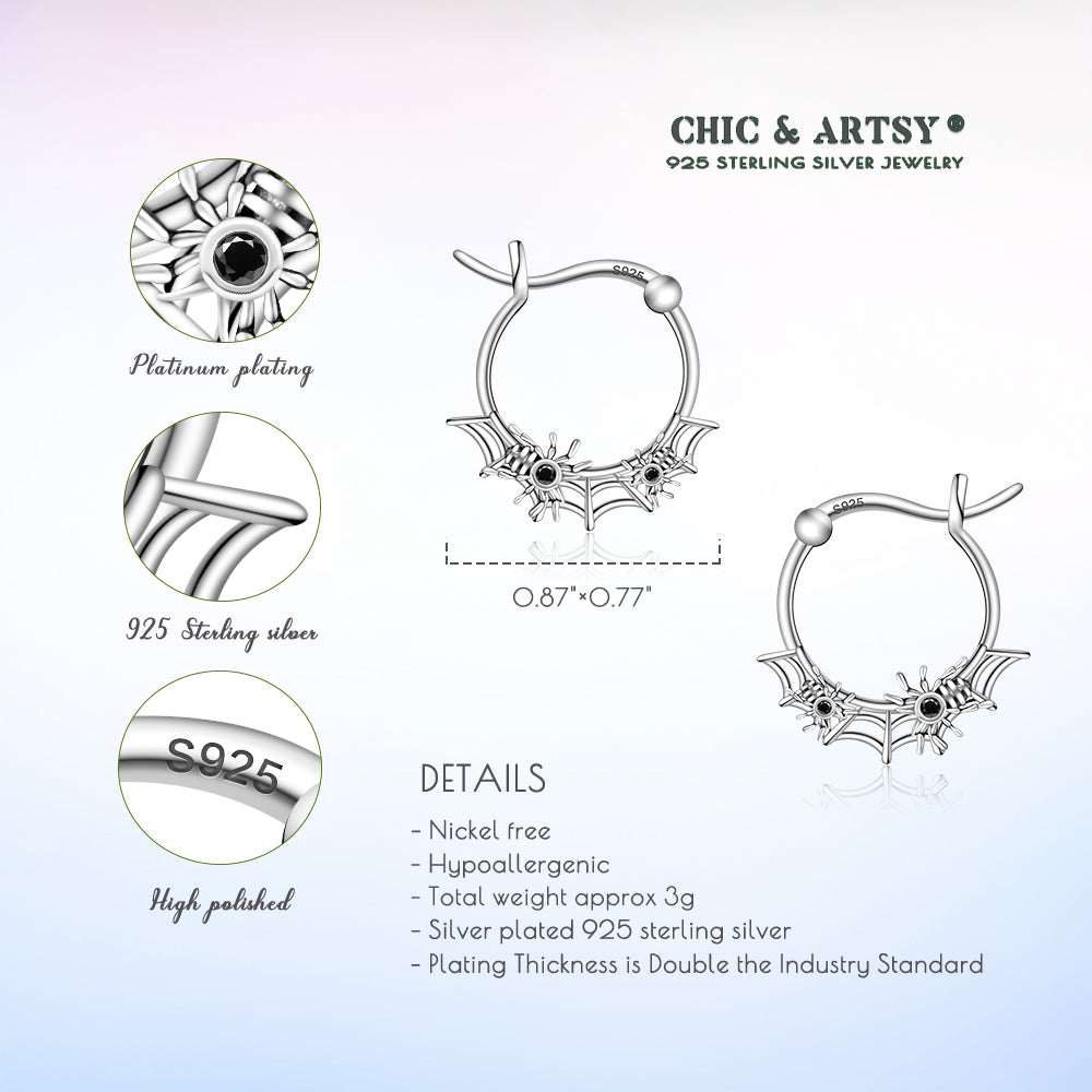 925 Sterling Silver Spider Hoop Earrings