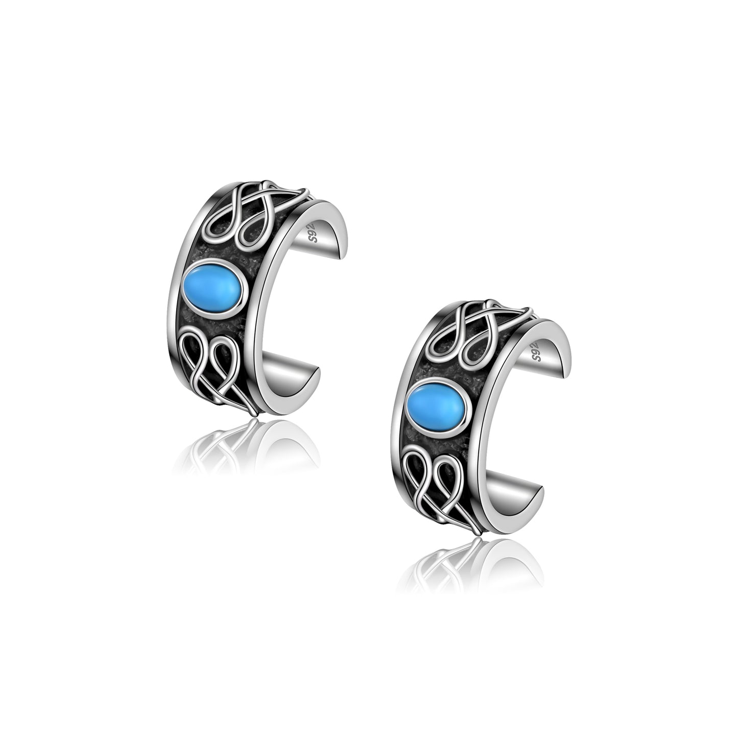 925 Sterling Silver Turquoise Celtic Knot Ear Cuff Earrings