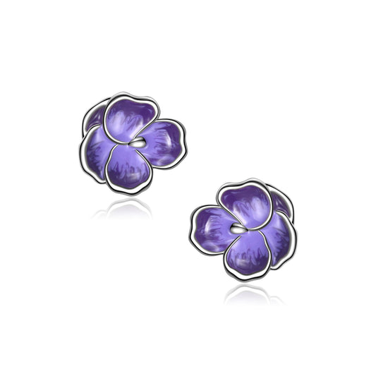 925 Sterling Silver Violet Earrings Purple Hypoallergenic Violet Flower Stud Earrings