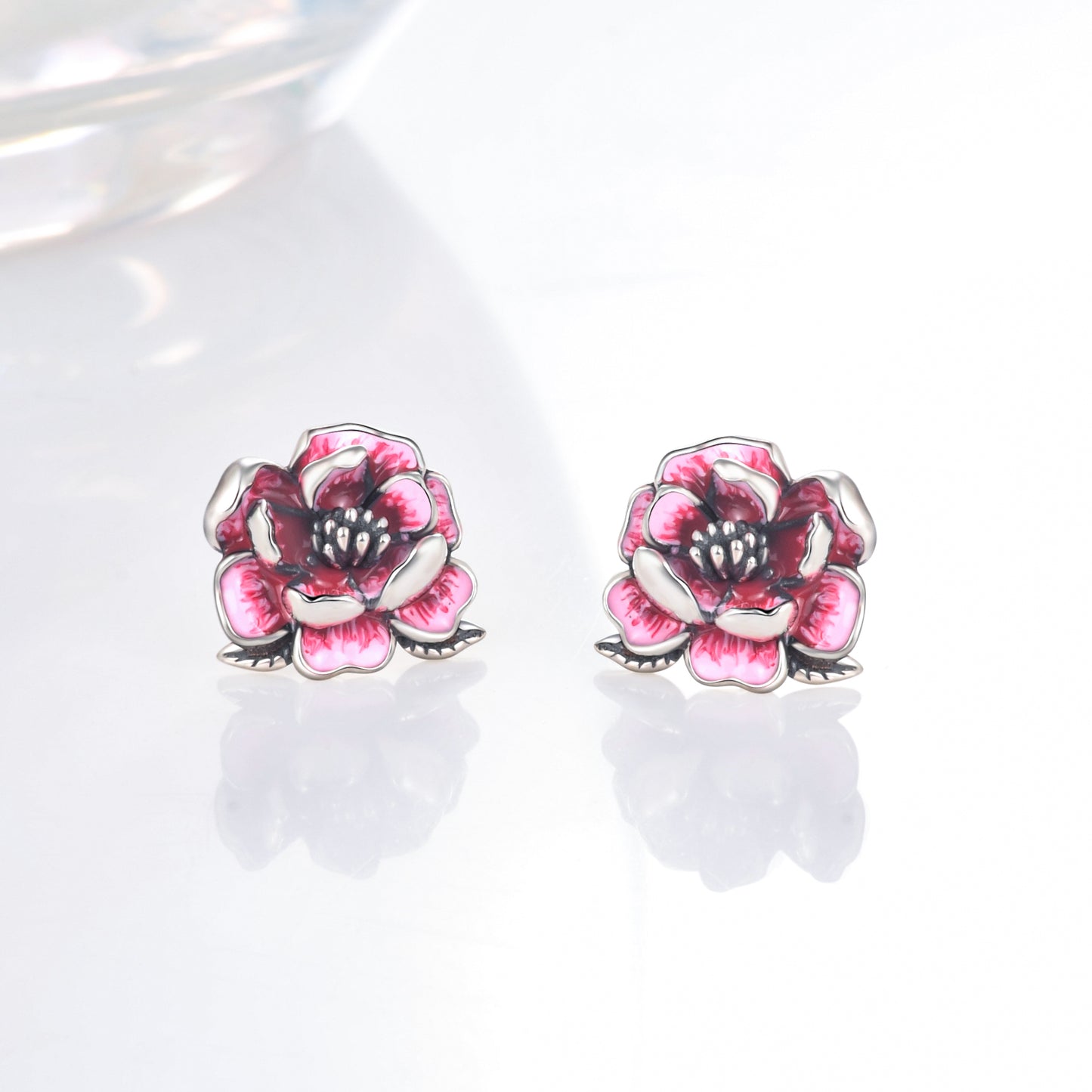 925 Sterling Silver Peony Stud Earrings Dainty Pink Flower Stud Earrings for Women