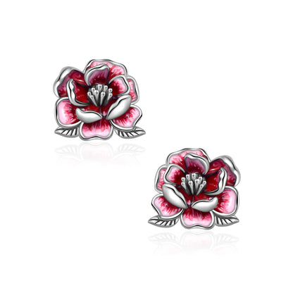 925 Sterling Silver Peony Stud Earrings Dainty Pink Flower Stud Earrings for Women