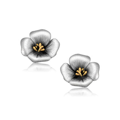 925 Sterling Silver Poppy Flower Earrings Fashion Hypoallergenic