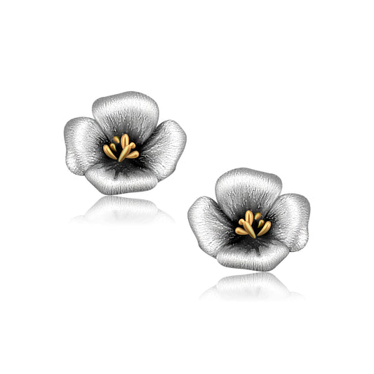 925 Sterling Silver Poppy Flower Earrings Fashion Hypoallergenic