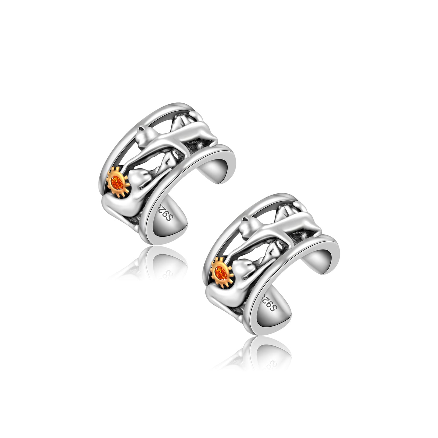 925 Sterling Silver Cat Cuff Earrings for Women