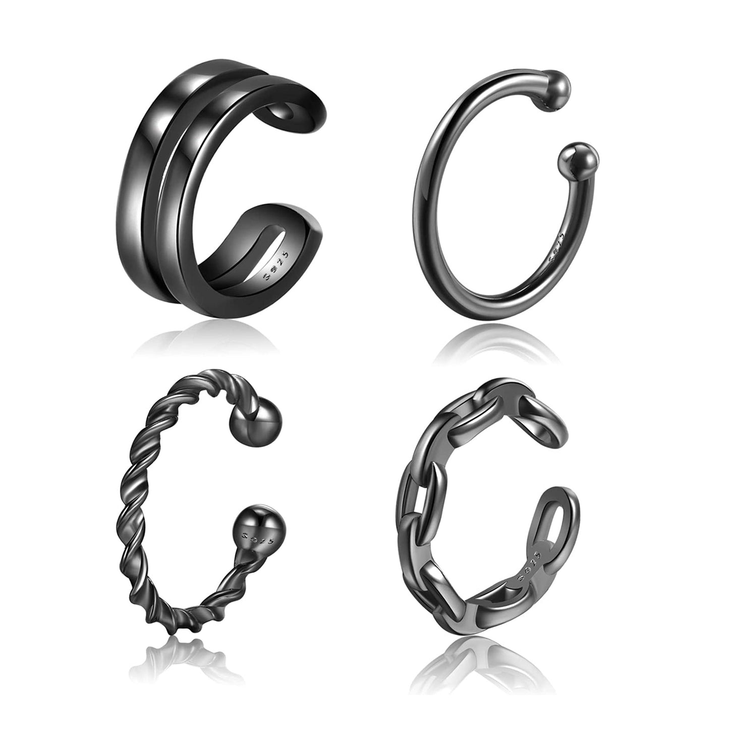 925 Sterling Silver Non-Piercing Fake Helix Cartilage Ear Cuff Set