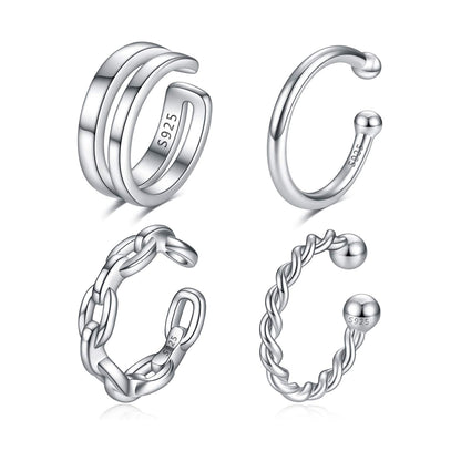 925 Sterling Silver Non-Piercing Fake Helix Cartilage Ear Cuff Set