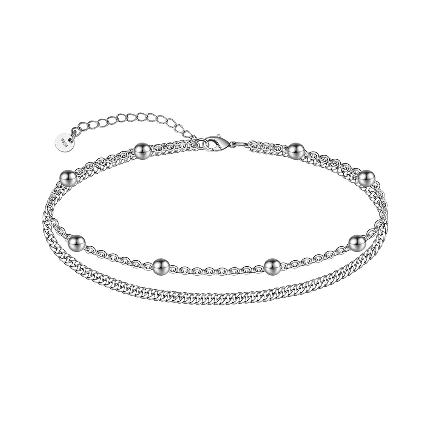 925 Sterling Silver Ankle Bracelet Multilayer Anklets