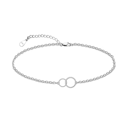 925 Sterling Silver Best Friend 2 Circle Anklet Bracelet