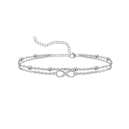 925 Sterling Silver Infinity Layered Ankle Bracelet