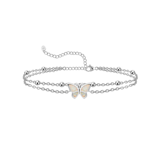 925 Sterling Silver Butterfly Layered Anklet Bracelets