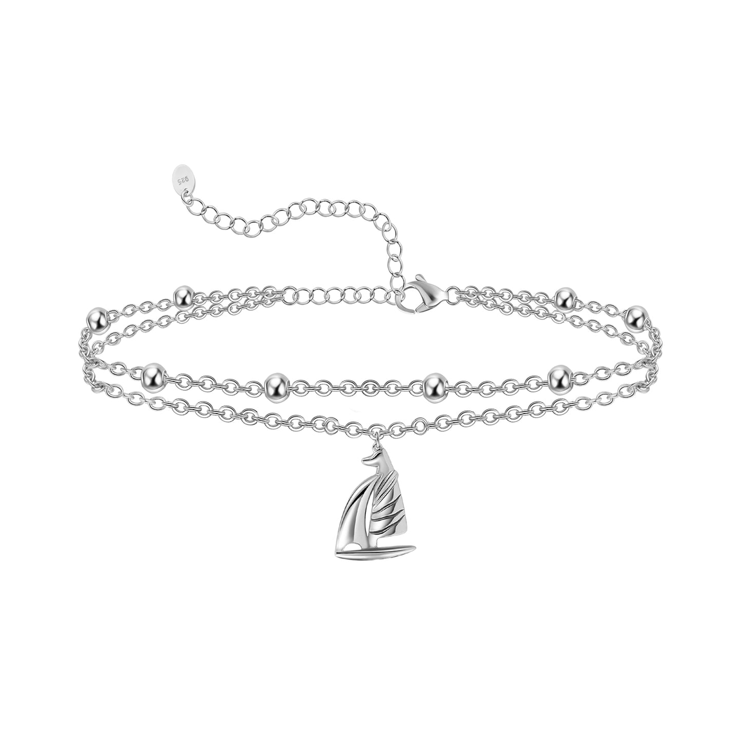 925 Sterling Silver Sailboat Anklet Bracelet