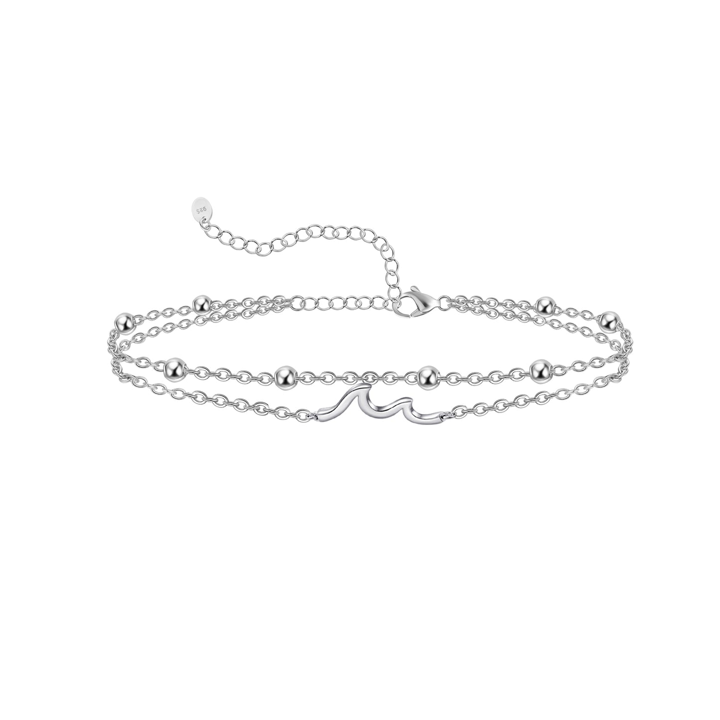 925 Sterling Silver Wave Anklet Bracelet