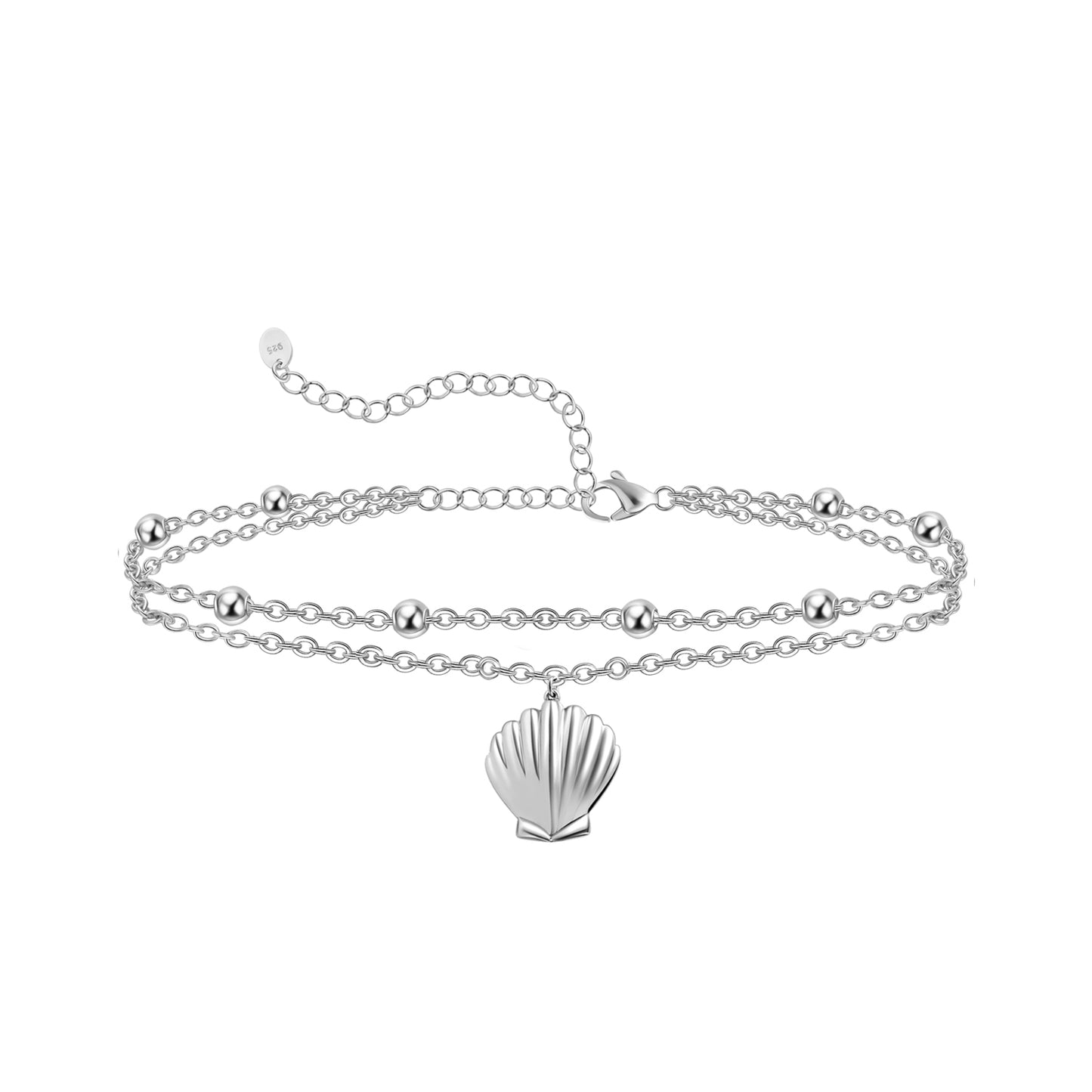 925 Sterling Silver Scallop Shell Ankle Bracelet