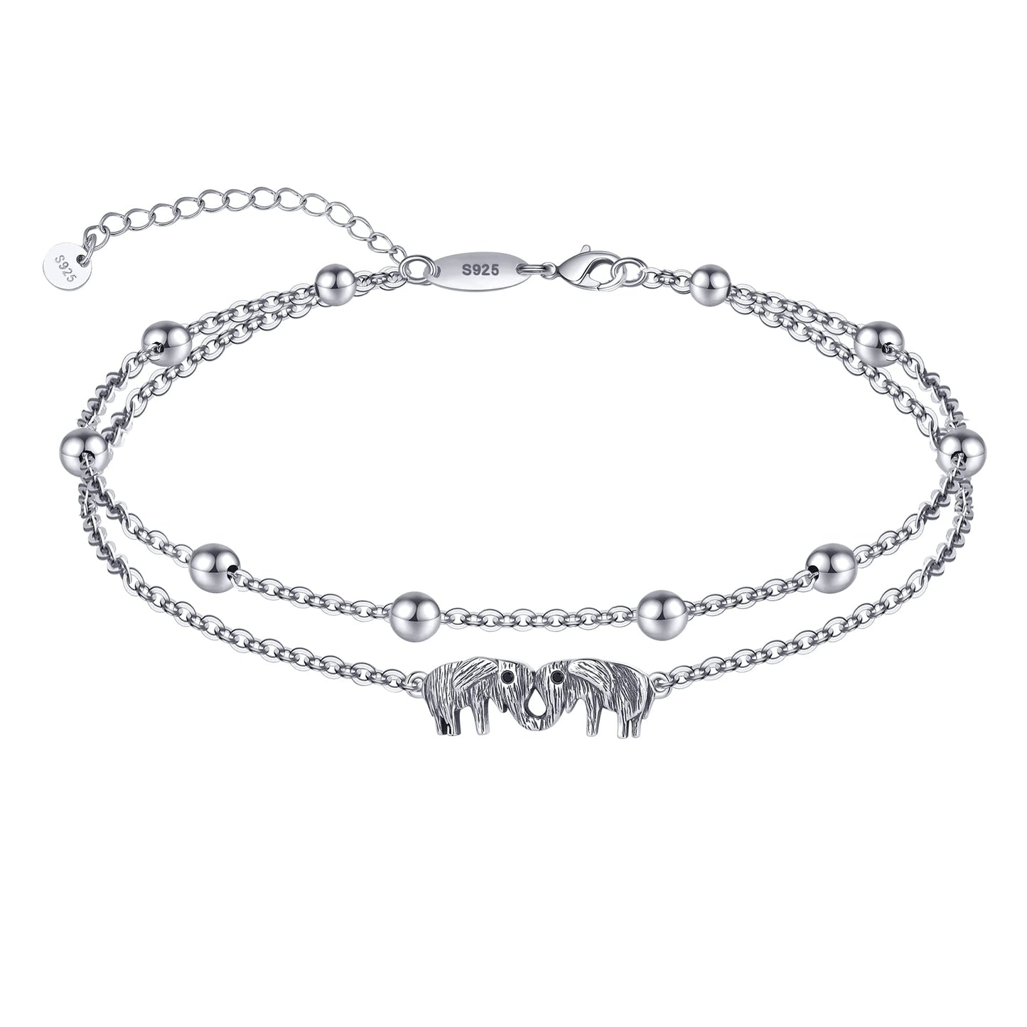 925 Sterling Silver Elephant Anklets Bracelets for Women - Vintage Boho Beaded Anklet