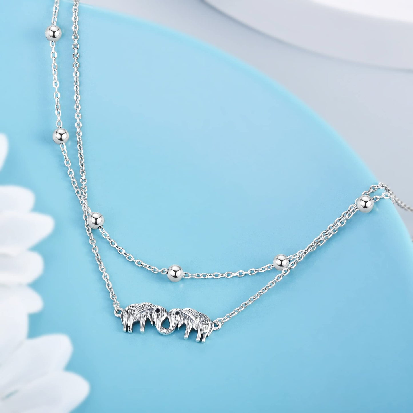 925 Sterling Silver Elephant Anklets Bracelets for Women - Vintage Boho Beaded Anklet