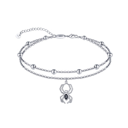 925 Sterling Silver Spider Anklet Bracelets Dainty Layered Black CZ Spider Anklets