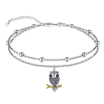 Owl Anklets 925 Sterling Silver Oxidized Owl Anklets Dainty Layered Beaded Anklet Bracelets for Women