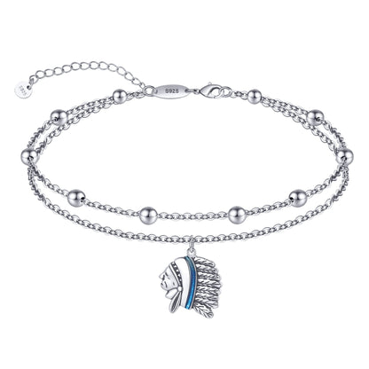 Indian Head Anklets 925 Sterling Silver Native American Indian Chief Head Anklet Bracelets